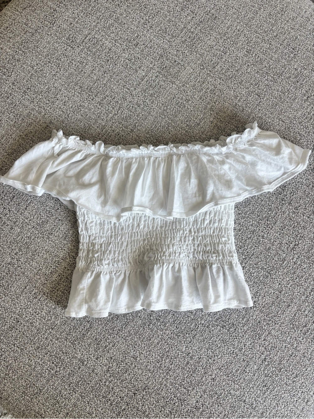 Miss Selfridge White Off-Shoulder Ruffle Smocked Crop Top